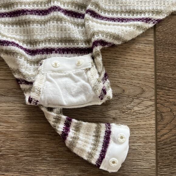 Free People Bodysuit Womens Lg By The Fire Thermal Striped Textured V-Neck Boho - Picture 9 of 11